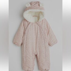 Pink Floral Baby Snowsuit with Plush Hood